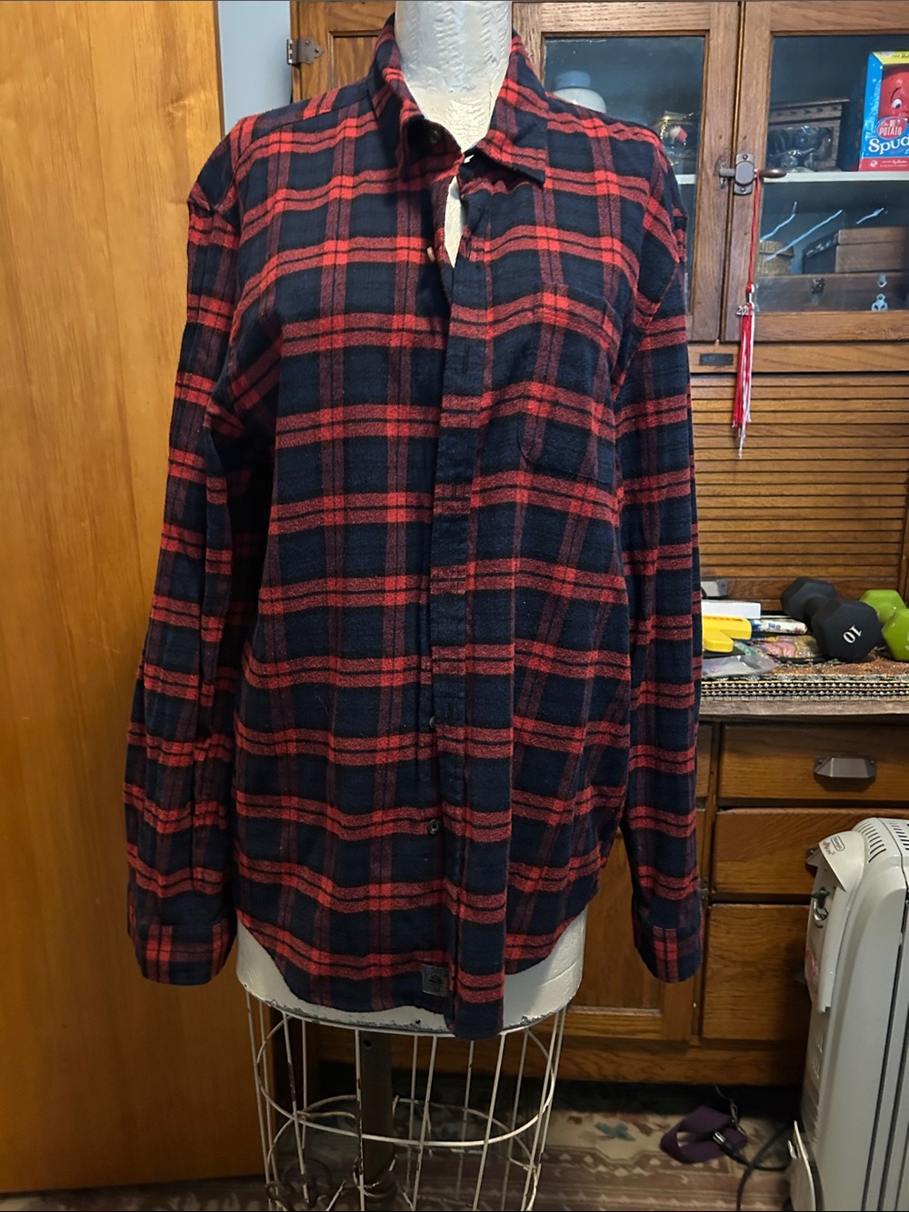 Men's Red and Black Plaid Button-Down Casual Shirt